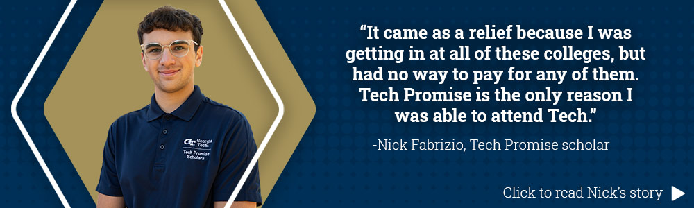 A photo of Nick Fabrizio linking to an article about his Tech Promise Story